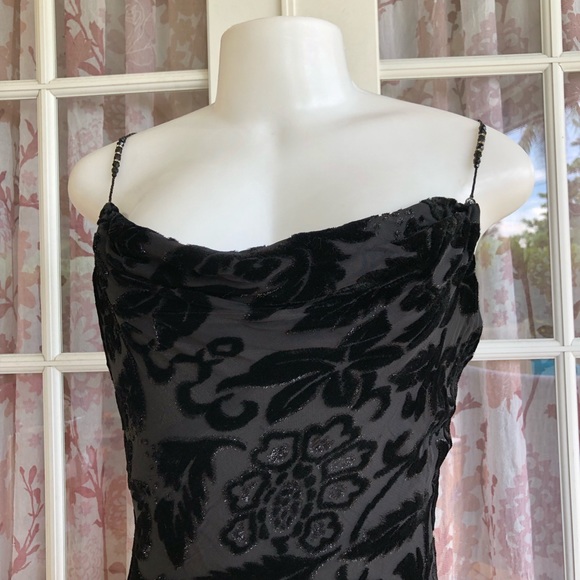 Black Vintage Velvet Burnout Asymmetrical Dress S - Picture 2 of 8
